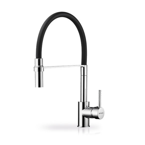 Μπαταρία κουζίνας χρωμέ με κεραμικούς δίσκους & εύκαμπτο ντους από σιλικόνη Serina Pyramis