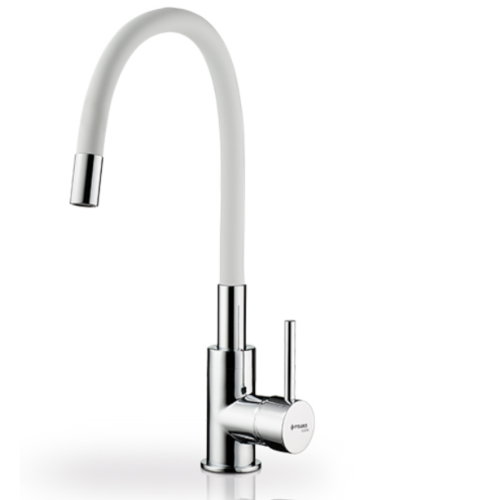 Μπαταρία κουζίνας λευκό ντους με κεραμικούς δίσκους & εύκαμπτο ντους από σιλικόνη Aurelia Pyramis