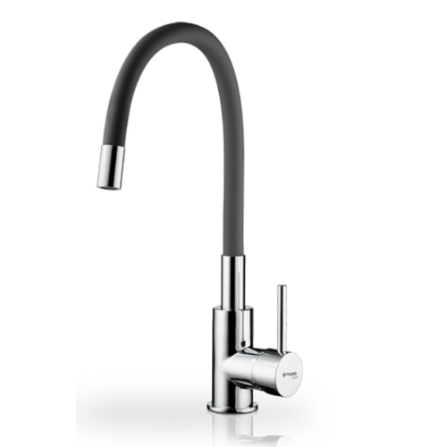 Μπαταρία κουζίνας μαύρο ντους με κεραμικούς δίσκους & εύκαμπτο ντους από σιλικόνη Aurelia Pyramis