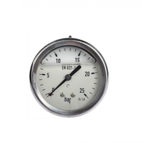 Μανόμετρο οριζόντιου σπειρώματος 1/4 με γλυκερίνη Φ63 25bar